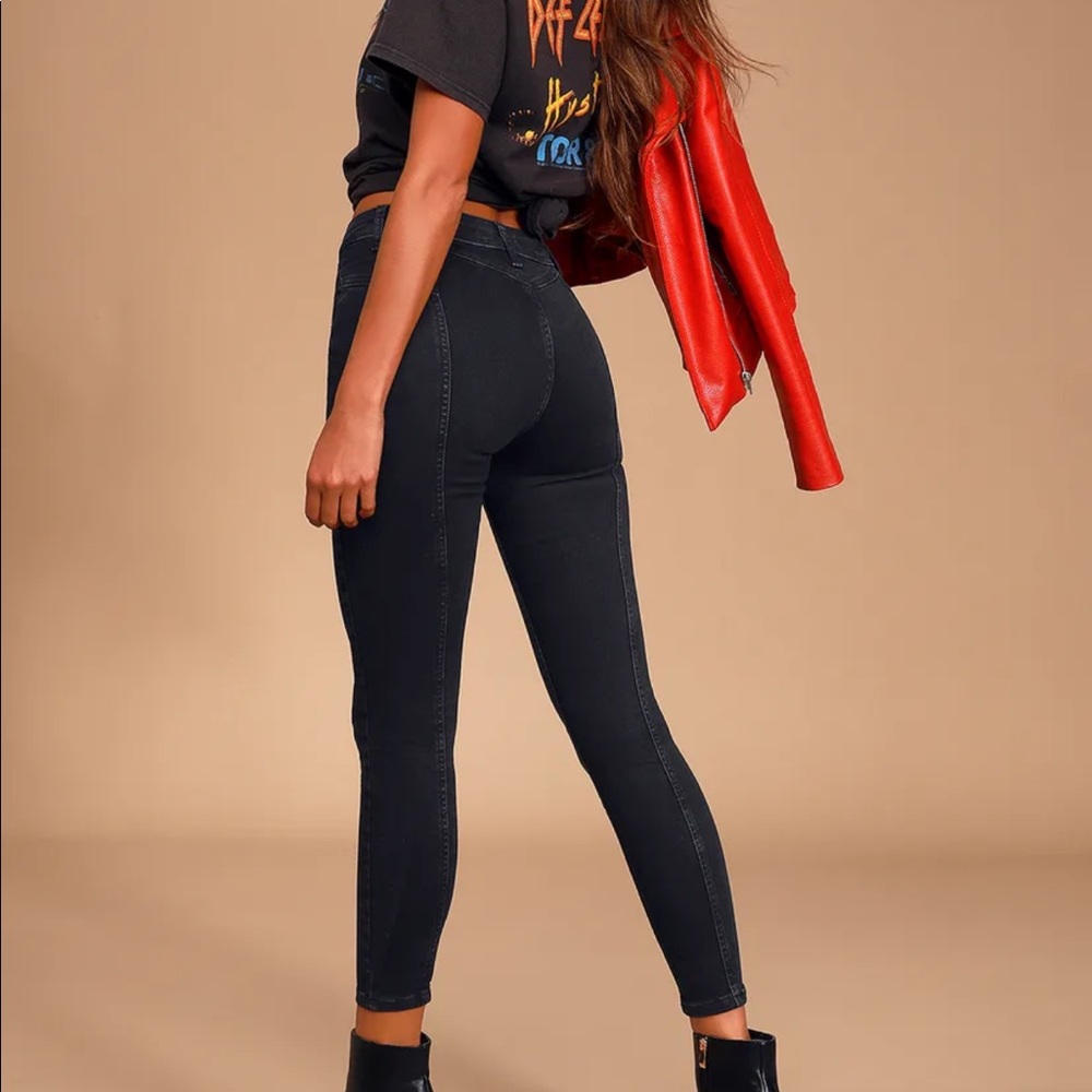 Riley Washed Black High-Rise Seamed Skinny Jeans